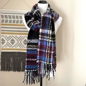 NORDSTROM BP Fringe Trim Plaid Knit Scarf Purple Multi 72” X 22”
